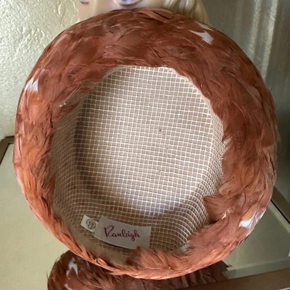 REFINED 1960s' HAT COVERED IN RUST COLORED FEATHERS